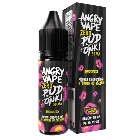 Жидкость ANGRY VAPE & PODONKI ZERO - Черная смородина и лимон со льдом 30 мл 0 мг (М)НОВИНКА 06 2024