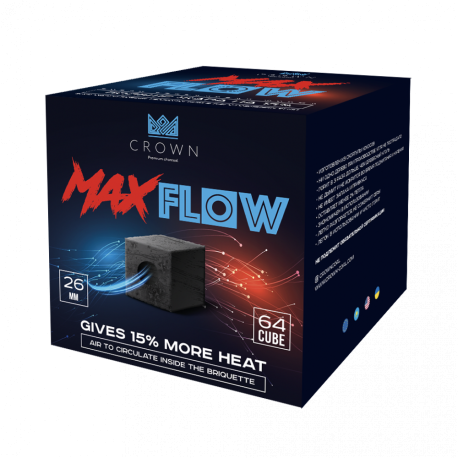 Уголь CROWN кокосовый 26 мм 1 кг (64 шт) MaxFlow 20 шт в коробке