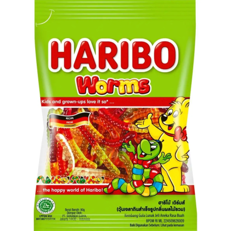 Мармелад Haribo Worms Solucan (Червячки) 80гр (24шт в уп) 