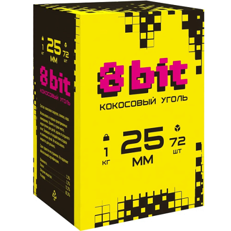 Уголь 8 Bit кокосовый 25 мм 1 кг (72 кубика)   НОВИНКА 01 2025